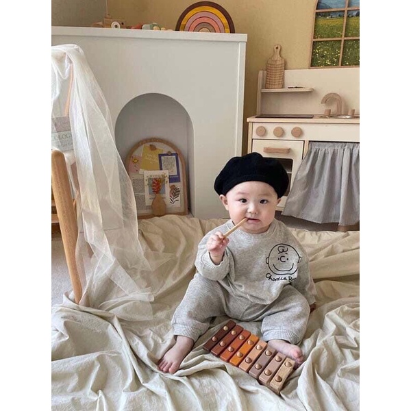 Đồ bộ bé gái Set áo len chui đầu dài tay họa tiết hoạt hình và quần dài bo gấu mùa thu đông cho bé 7-18 kg, SUN KID'S