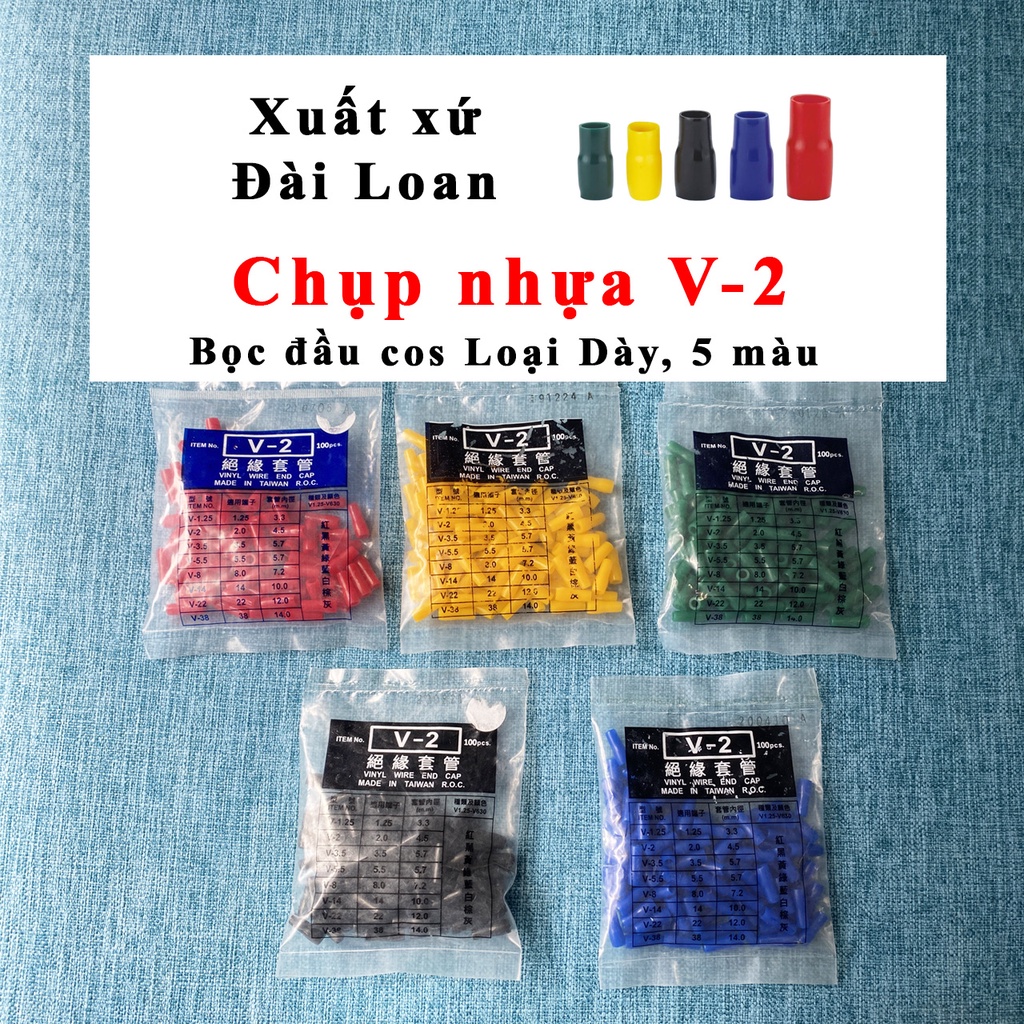 Chụp nhựa đầu cos V-2 -Loại dày, xuất xứ Đài Loan, Đúng size Chuẩn màu, 5 màu: Đỏ - Vàng - Xanh lá cây -Xanh da trời-Đen
