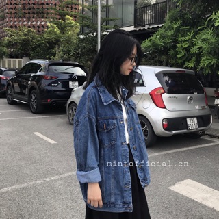 Áo denim jacket màu xanh đậm