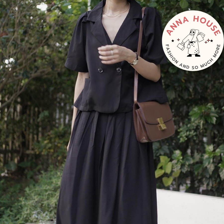 Áo blazer nữ ngắn tay bồng dáng croptop trơn nhiều màu, Áo blazer nữ tay ngắn form Croptop rộng cúc ngang túi hộp