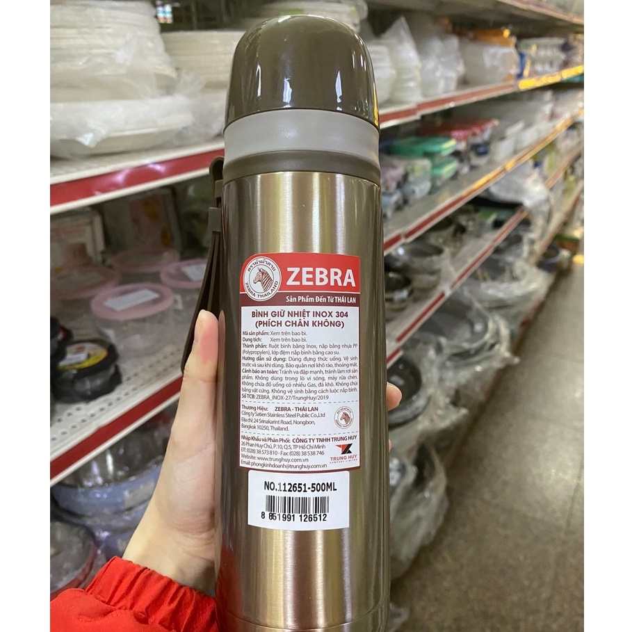 Bình Giữ Nhiệt Zebra 500ML 112651 Thái Lan chất liệu Inox 304 giữ nước, cà phê, trà hay thực phẩm nóng hoặc lạnh