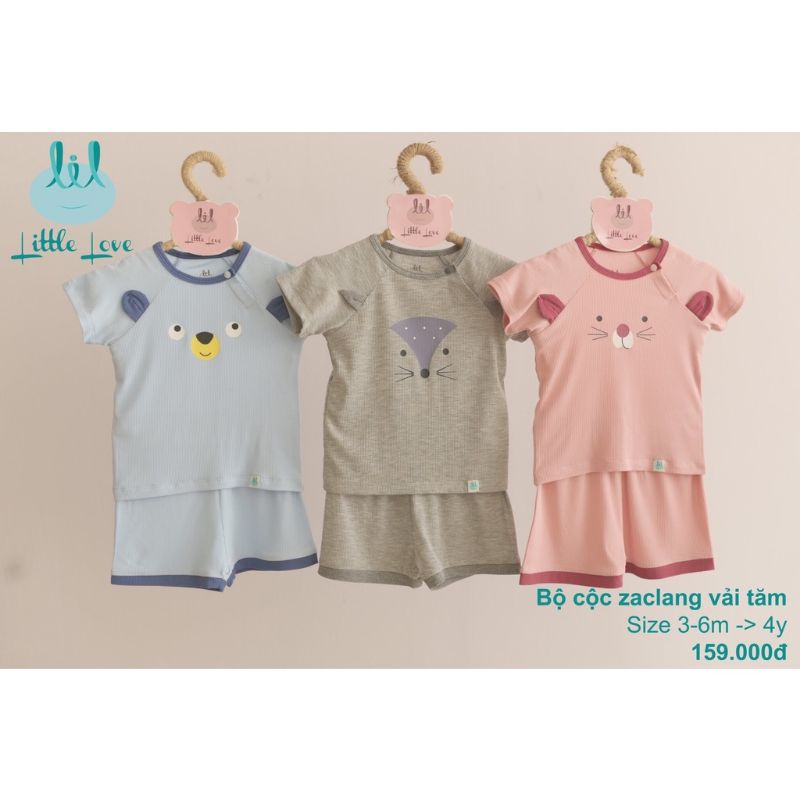 Bộ cộc vải tăm hình thú, tay zaclang Littel Love - LiL mềm mát cho bé