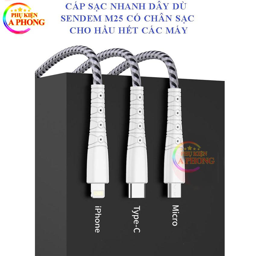 Cáp sạcSD Design M25,Dây sạc siêu bền dành cho ip,Micro,Type-C,BH 12 tháng.