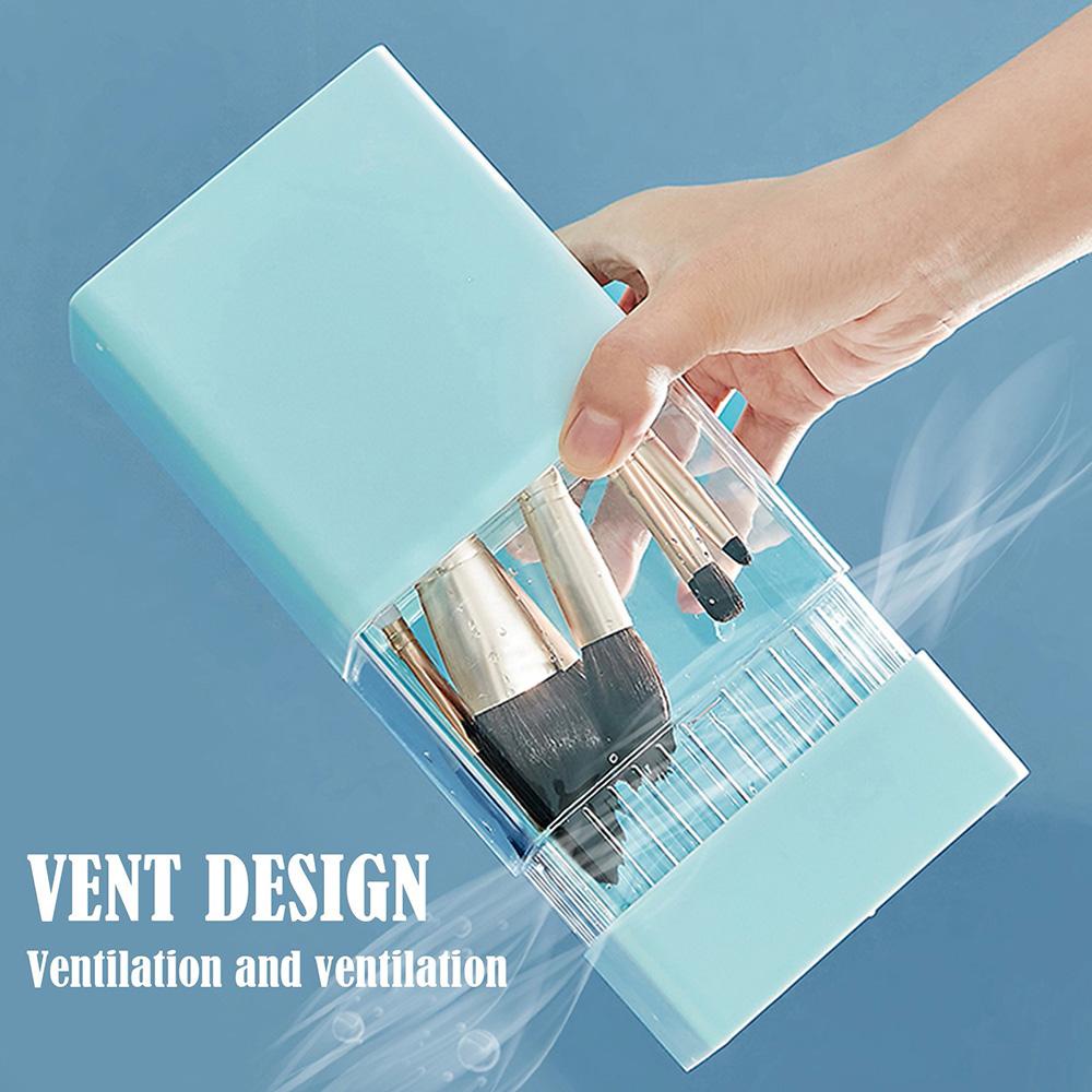 [Hàng mới về] Hộp đựng bảo quản cọ trang điểm/ mỹ phẩm màu trơn đa năng có nắp đậy trong suốt mang theo đi du lịch
