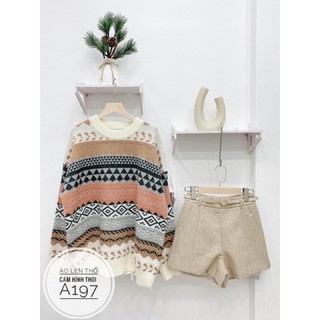 Bigsize Áo len thổ cẩm hình thoi A197