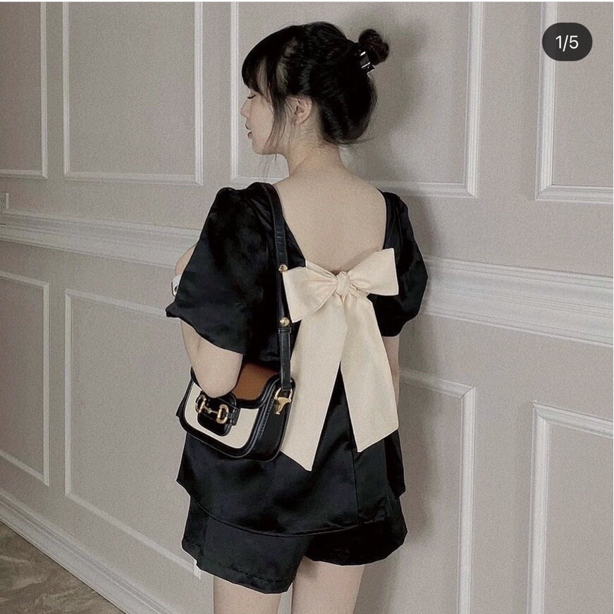 Set đồ nữ sang chảnh Set áo peplum thắt nơ sau mix quần short chất đũi lụa thoáng mát