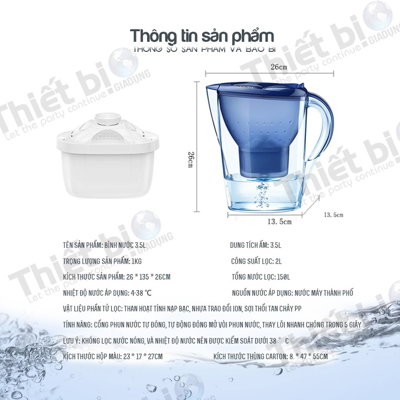 Bình lọc nước gia đình loại 3.5L, lọc sạch tạp chất trong nước, thiết yếu cho cuộc sống gia đình