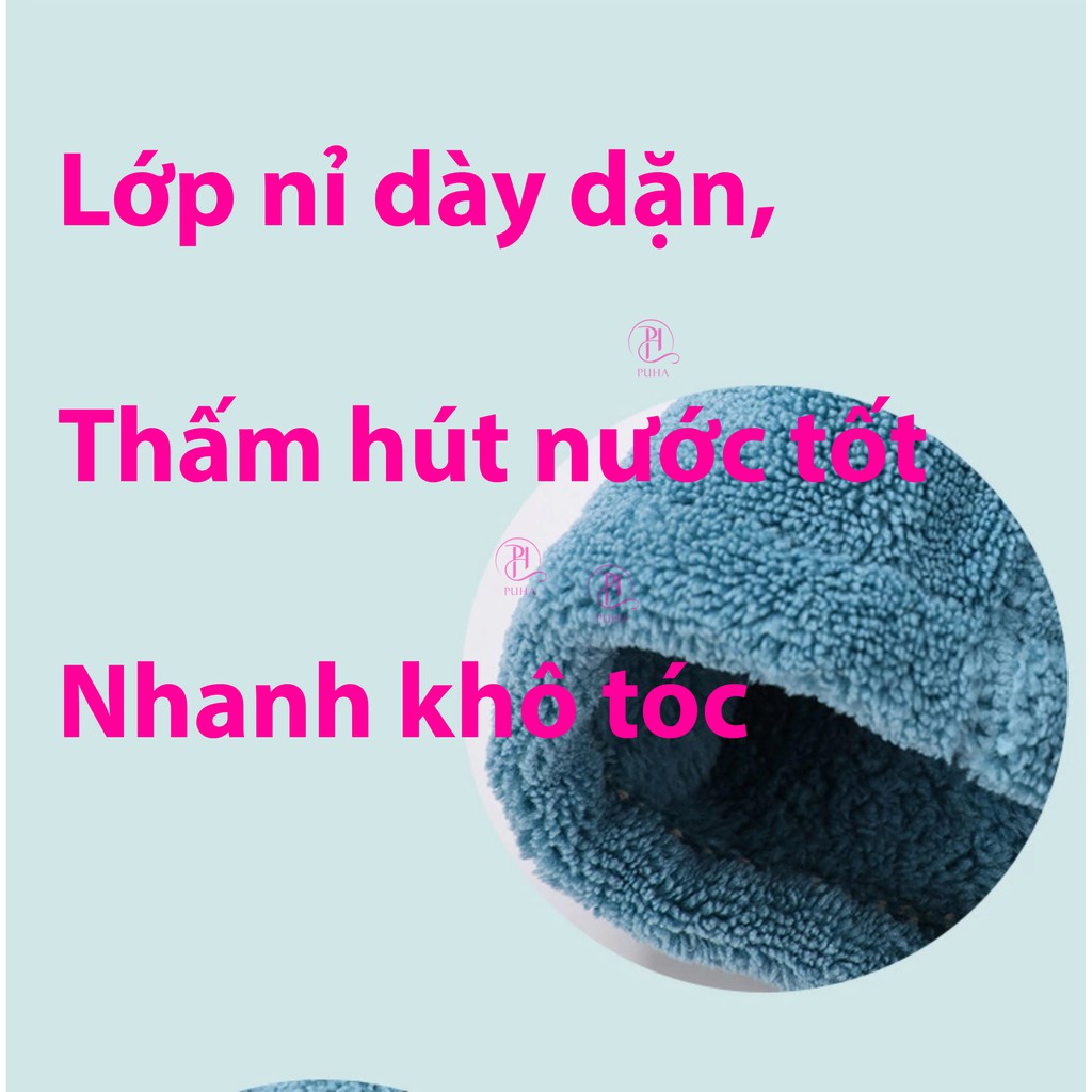 Khăn ủ tóc Puha chất liệu cotton mềm siêu thấm hút, khô tóc nhanh, quấn ủ hấp tóc tiện lợi.