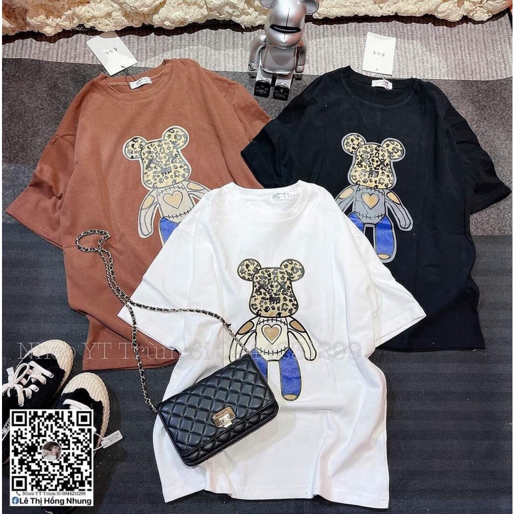 Áo Phông Thun Hình gấu Tay Ngắn Tay Nam nữ Hoạ Tiết In Chữ Phong Cách Hàn Quốc Áo đôi thun Unisex, form rộng