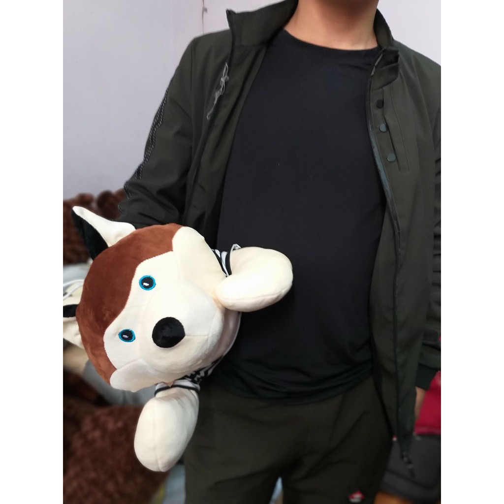 (Rẻ Vô Địch) Gấu Bông Chú Chó Husky 45cm/70cm (Gấu Husky Đẹp Áo Vằn)