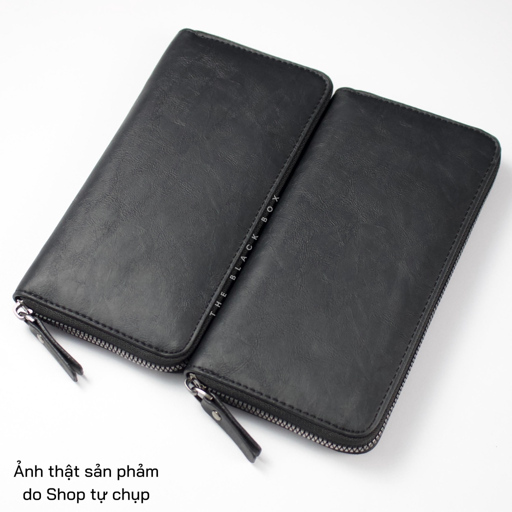 Ví Dài Nam Nữ Cầm Tay Da Pu Đen Bóng Có Khóa Kéo Nhiều Ngăn, 8 Ngăn Thẻ + 3 Ngăn Lớn - The Black Box