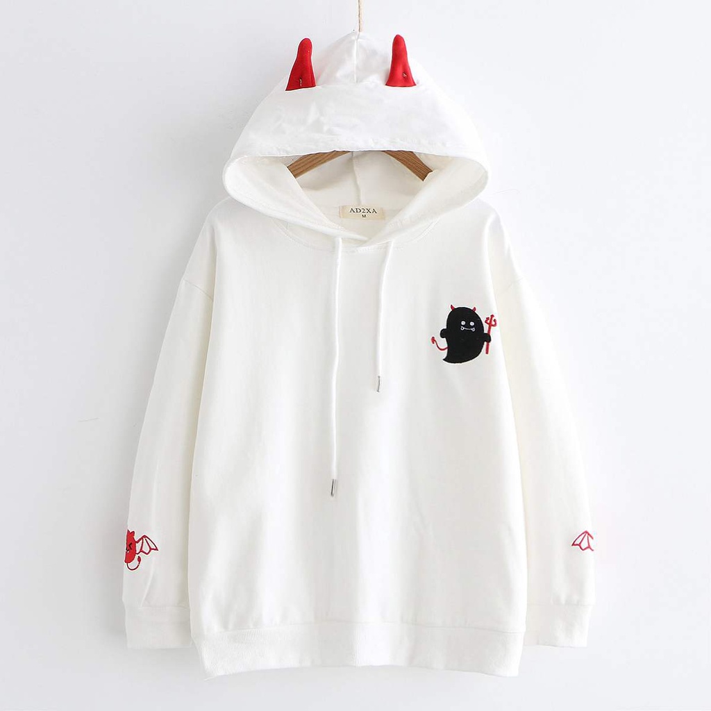 Áo hoodie unisex nam nữ mẫu ma có nón có sừng