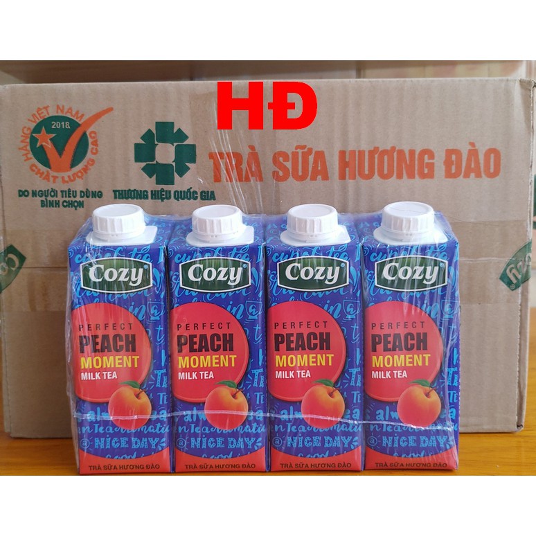 Thùng Trà sữa Cozy 24 hộp 225ml Hương Đào và Matcha