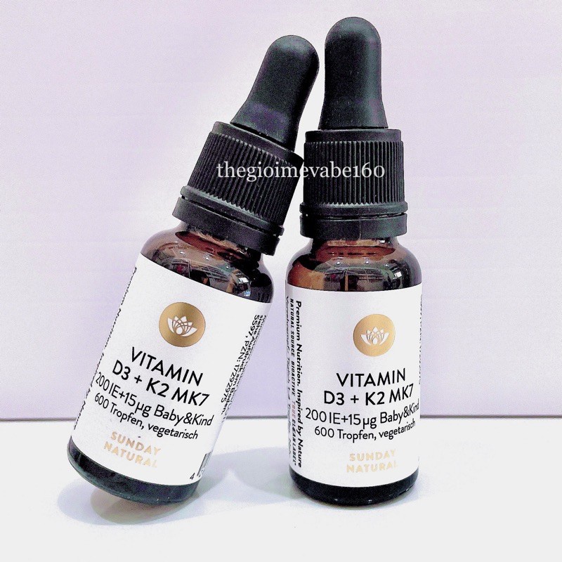 Vitamin D3K2 MK7 sunday natural Đức cho bé hàng Đức, lọ 20ml