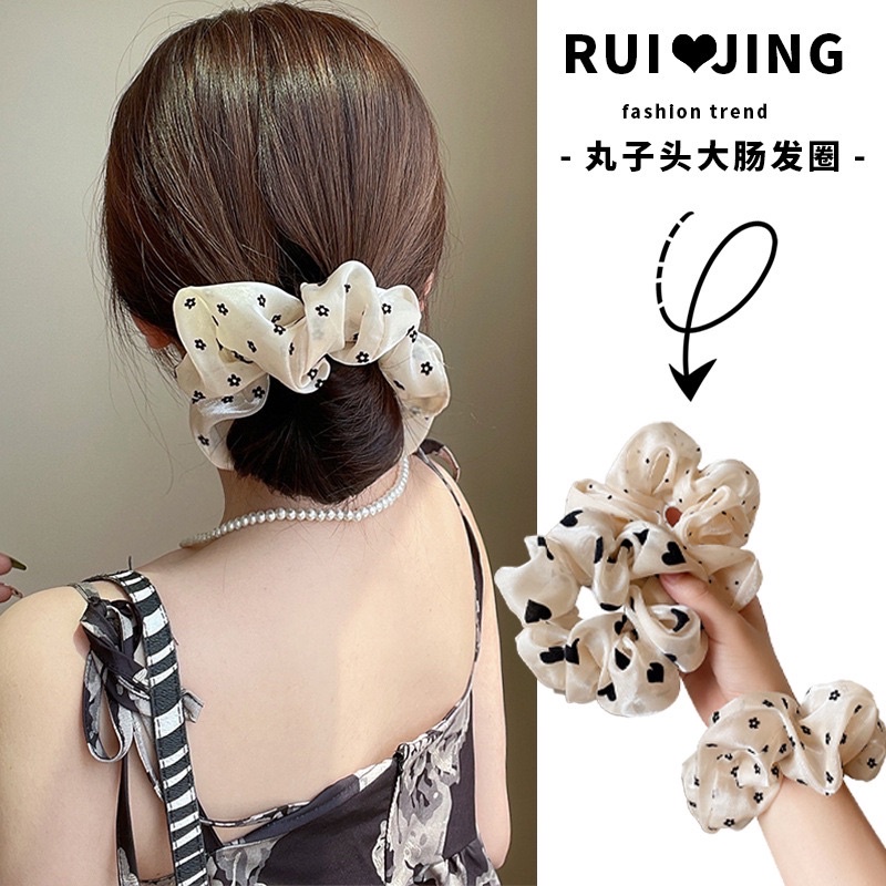 Dây cột tóc scrunchies vải satin bóng chấm bi nhẹ nhàng nữ tính dành cho nữ