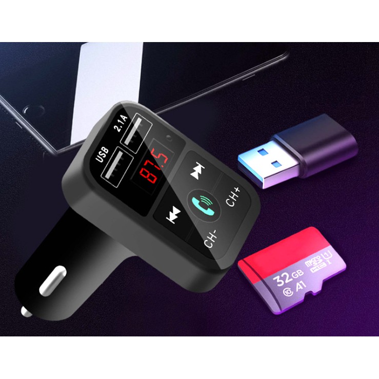 Tẩu Sạc NHANH CAR CHANGER Bluetooth 5.0 Tốc Độ Nhanh 3.0 Cho Xe Hơi có KHE CẮM THẺ NHỚ, nút MENU VÀ FM