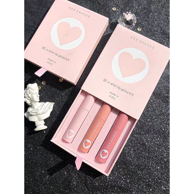 HOT TAOBAO Set Son Kem Lì 3 Cây HER ORANGE Trái Tim Hồng Bộ Son 3 Cây Trái Tim Hồng HERORANGE Không Dính Cốc Lâu Phai | BigBuy360 - bigbuy360.vn