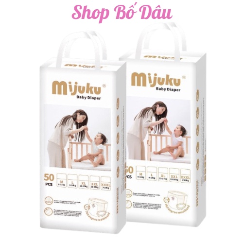 Bỉm quần Mijuku Baby Diaper xuất Nhật size S/M/L/XL/XXL/XXXL, tã dán Mijuku siêu mỏng mềm mịn cho bé bịch 50 miếng