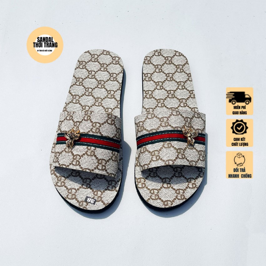 Dép quai ngang nữ nam, SANDALTHOITRANG sandal nữ Đế GG kem full size 30-44