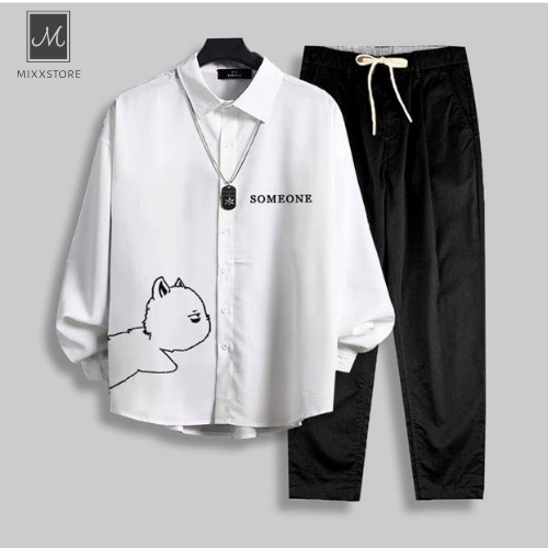 Bộ Quần Áo Nam Áo Sơ Mi Dài Tay Quần Kaki Basic Có Túi mixxstore SO MI NAM 1000023 + QUAN NAM 1000060