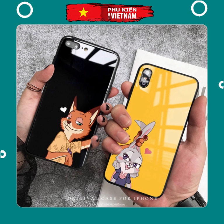 Ốp lưng iphone 6, 7, 8 Plus, X, XS, XR, XSMAX, 11, 11PRO, 11 PROMAX, 12, 13 PROMAX THỎ VÀ CÁO BẰNG KÍNH PKVN