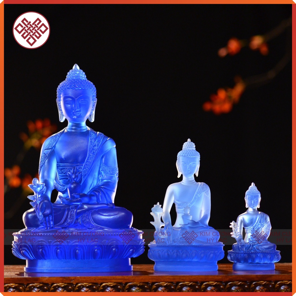 Tượng Phật Dược Sư, Tượng Phật Mật Tông [Kim Cương Hỷ Lạc] Màu Xanh Dương 13Cm, 19Cm, 30Cm