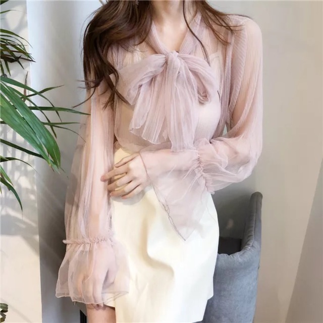 Áo voan cổ nơ