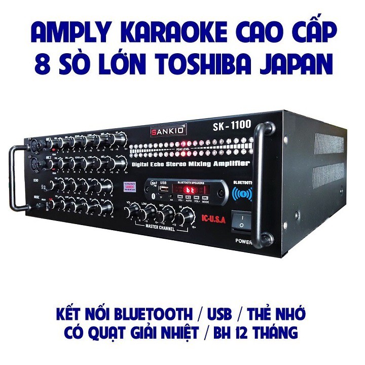 [BH đổi mới] Amply Bluetooth SANKIO SK-1100 - Ampli Karaoke gia đình 8 sò Nhật lớn - Đèn nháy cực đẹp