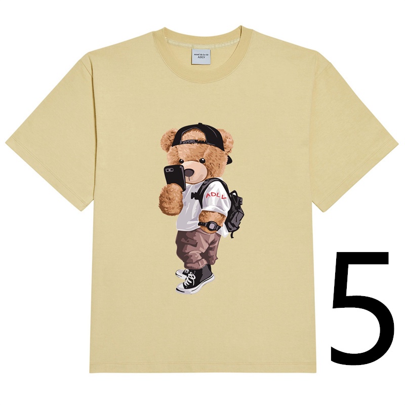 Áo thun ADLV vải cotton ngắn tay dáng rộng in hình gấu cổ điển phong cách unisex 7 màu tùy chọn
