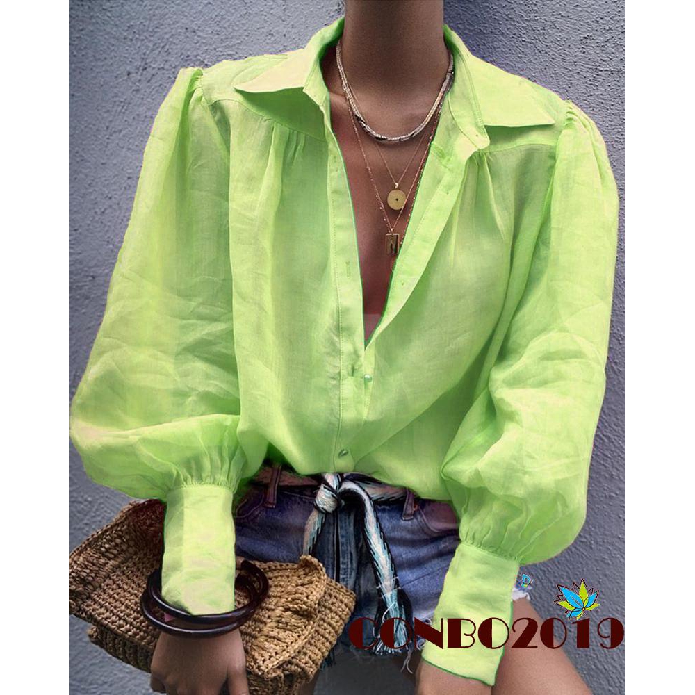 Áo sơ mi nữ tay dài cổ chữ V thời trang công sở