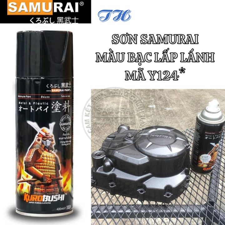 Sơn Xịt Samurai chuyên dùng cho xe máy màu bạc lấp lánh Y124 * chống cháy, chống rạn nứt, vòi xịt chống chảy