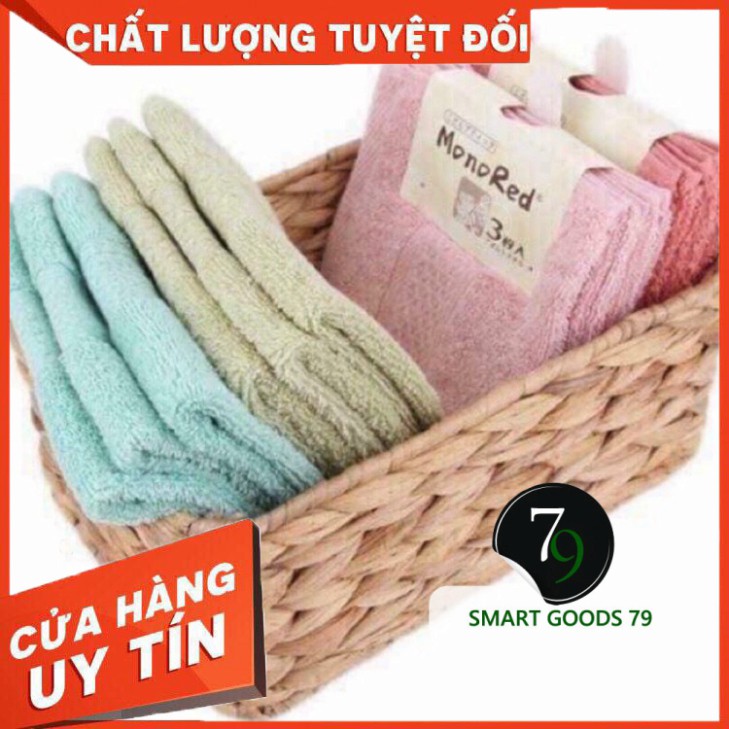 [ Chính Hãng ] [ 202] Set 3 khăn mặt monored nhật cotton siêu mềm mịn cho em bé trẻ con lau rửa cao