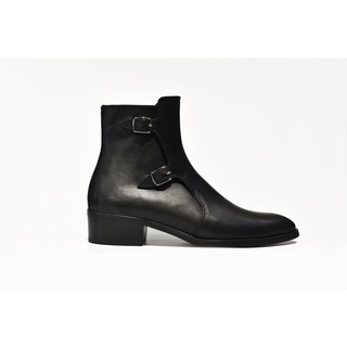 [TATHANIUM Footwear] Giày zip boot double monkstrap nam màu đen da bò mộc