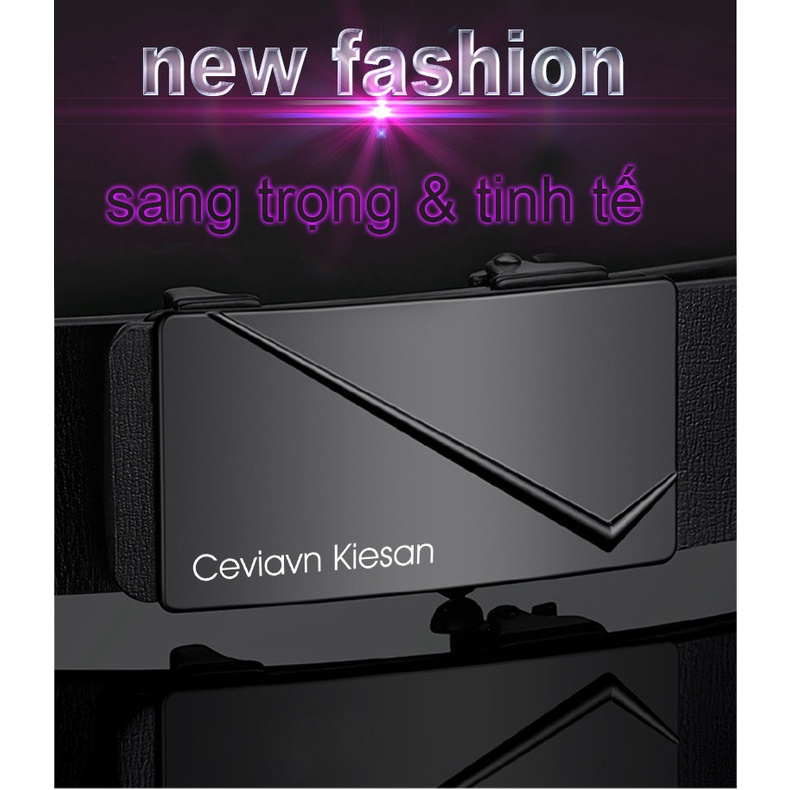 Thắt lưng nam cao cấp Cieviavn Kiesan, dây nịt nam da thật rộng 33mm khóa tự động mạ ti tan