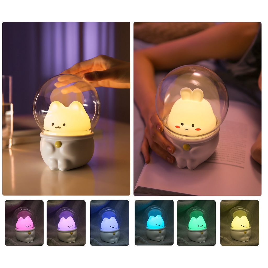 Đèn ngủ đèn decor trang trí silicon dẻo Pin Sạc cảm ứng cao cấp Khủng long Thỏ ú Mèo Gấu Heo dễ thương