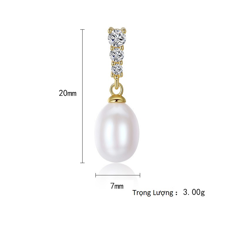 Bông tai ngọc trai tự nhiên đính đá phần khuyên chốt gài bạc ý S925 PAG Pearl B2355 3 màu-Trang Sức Bảo Ngọc Jewelry