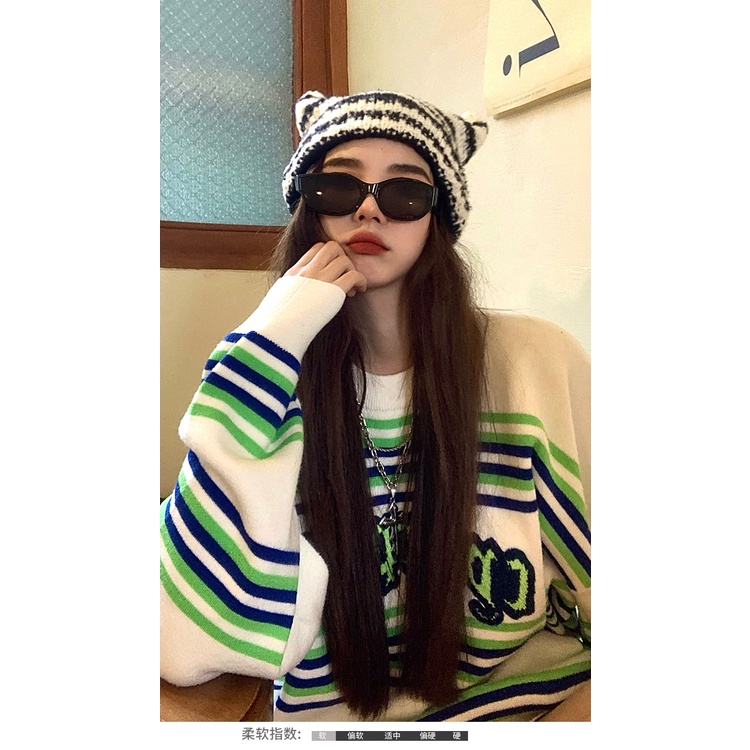 Nón Len Họa Tiết Kẻ Sọc Thời Trang Thu Đông Hàn Quốc Mới Cho Nữ
