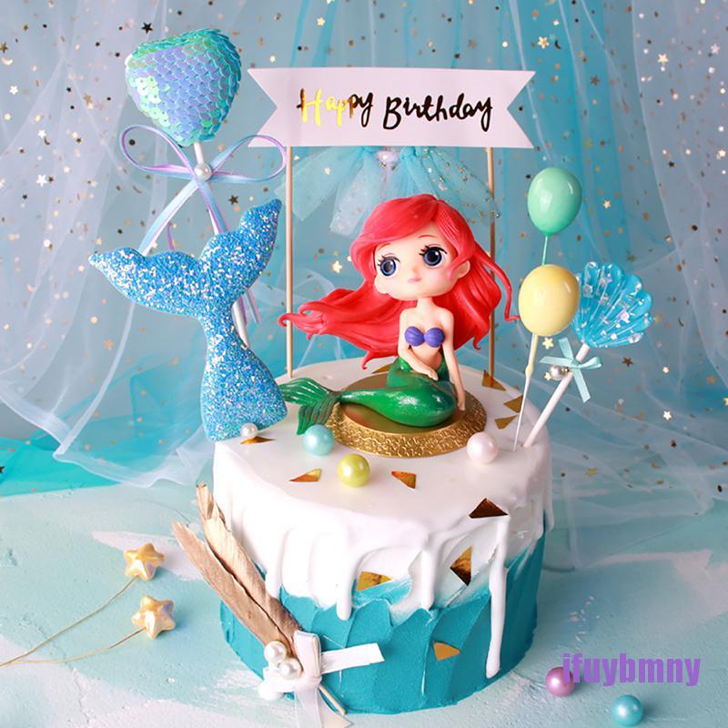 [ifuyb] Mermaid Cupcake Picks Happy Birthday Cake Toppers For Wedding Party Decor qura