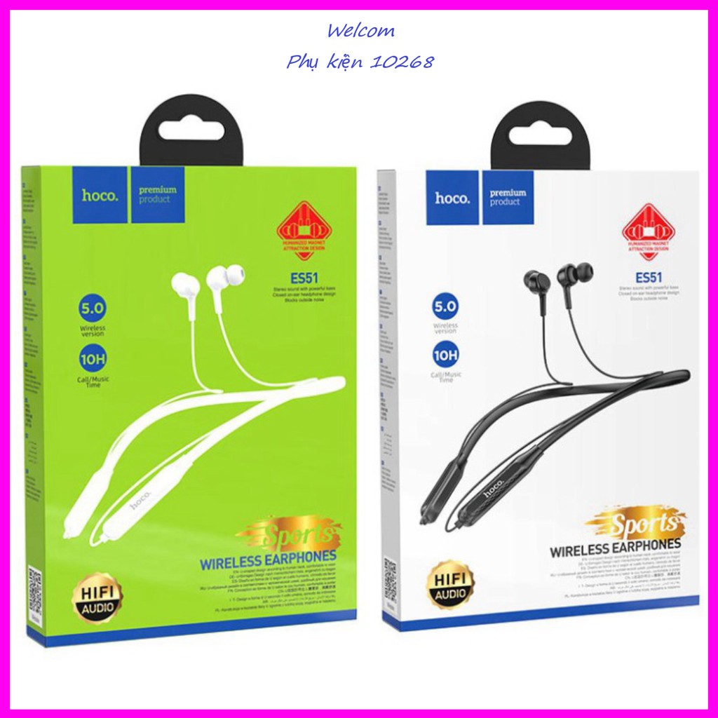 Tai nghe Bluetooth Hoco ES51 V5.0 hỗ trợ mic, có dây dài 0.9m, tương thích nhiều thiết bị