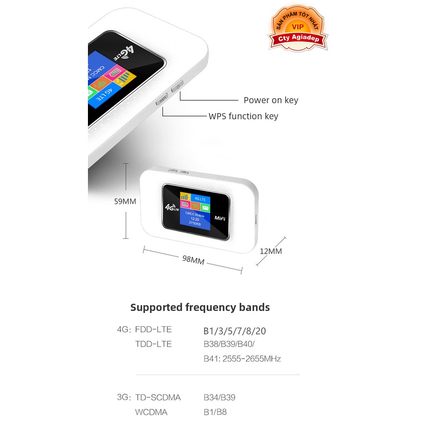 Bộ phát sóng wifi lắp sim 3G 4G hiển thị LED màu Giormani 921