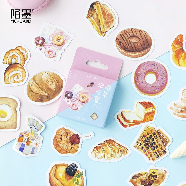 46Pcs/box Creative Cute Bread Cake Stickers Diary Journal Stationery Flakes Scrapbooking DIY Decorative Stickers