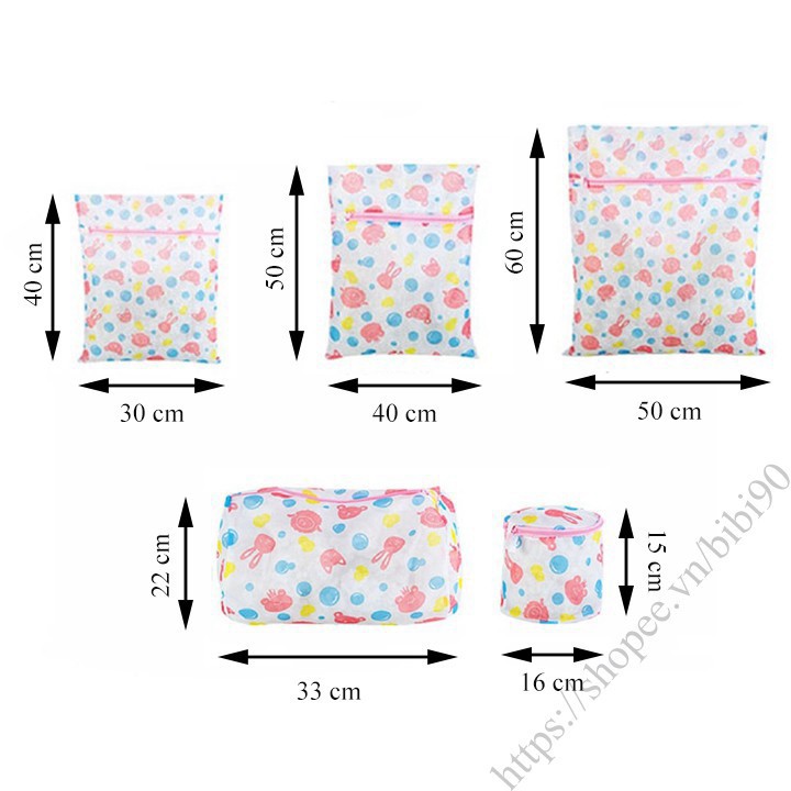 Túi lưới giặt đồ FreeShip Bộ 5 Túi bảo vệ quần áo khi giặt máy 5 kích thước khác nhau (MS02)