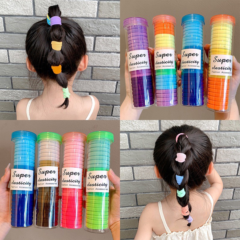 Set 30 Dây chun buộc tóc nữ vải nhiều màu bền đẹp giá rẻ size 5cm đựng trong hộp DC55 JOLY