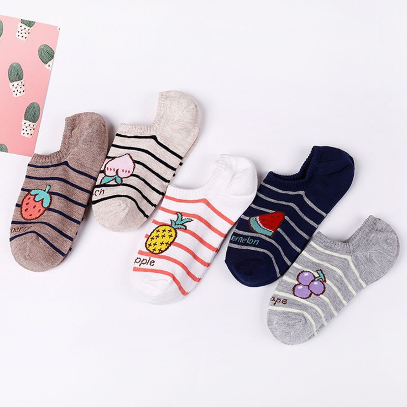 Đôi Vớ Thuyền Chống Trượt In Hình Trái Cây Hoạt Hình Cho Nữ