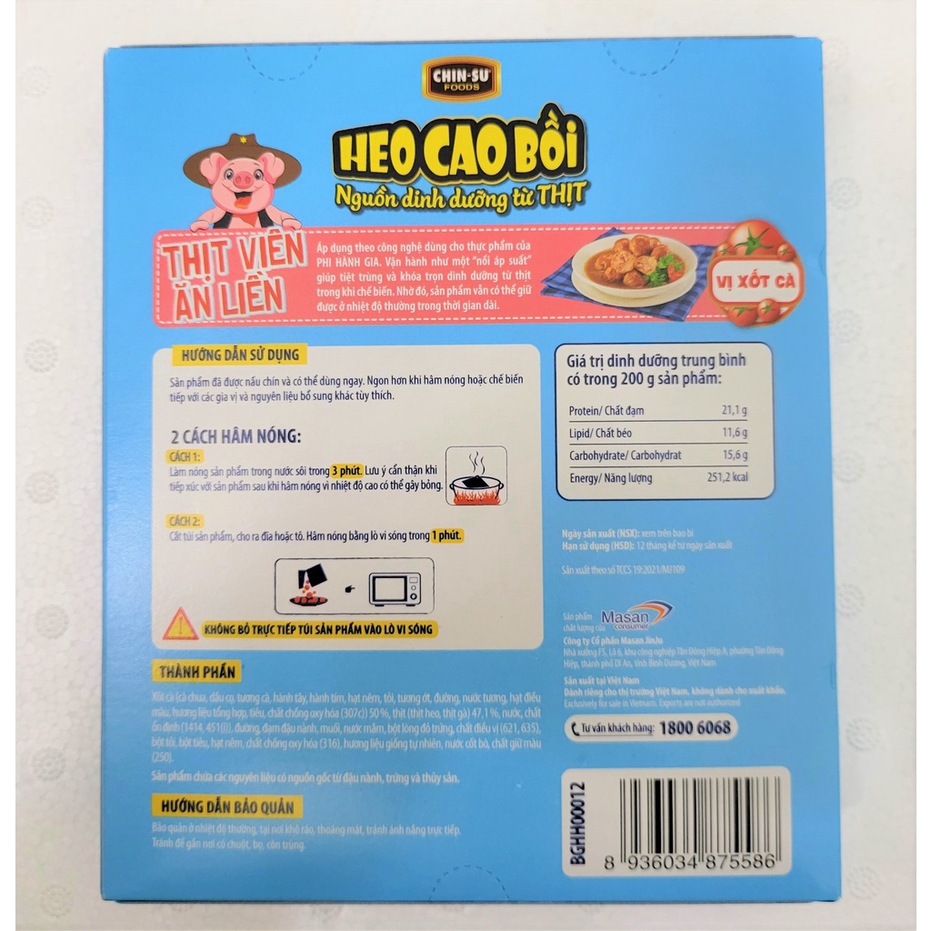 [Hộp 200g – VỊ XỐT CÀ] THỊT HEO VIÊN 3 PHÚT Heo Cao Bồi [VN] MASAN Instant Pork Meatballs