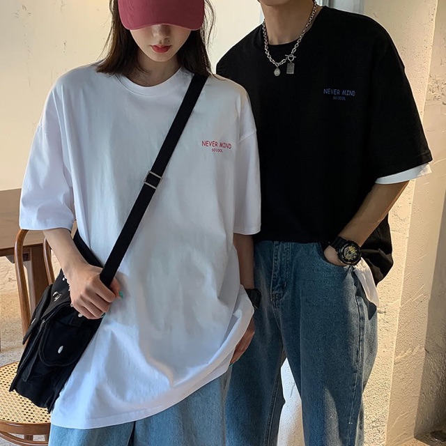 Áo thun phông PINK tay lỡ form rộng NEVER MIND Unisex