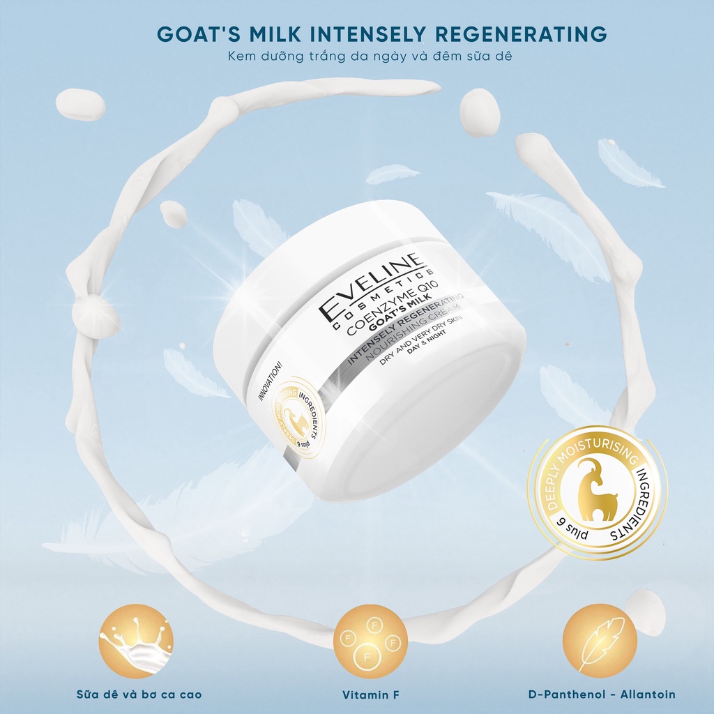 Kem Dưỡng Da Sữa Dê Goat's Milk EVELINE, Giúp Giữ Ẩm Sâu, Tái Tạo Và Bảo Vệ Da Hũ 50ml