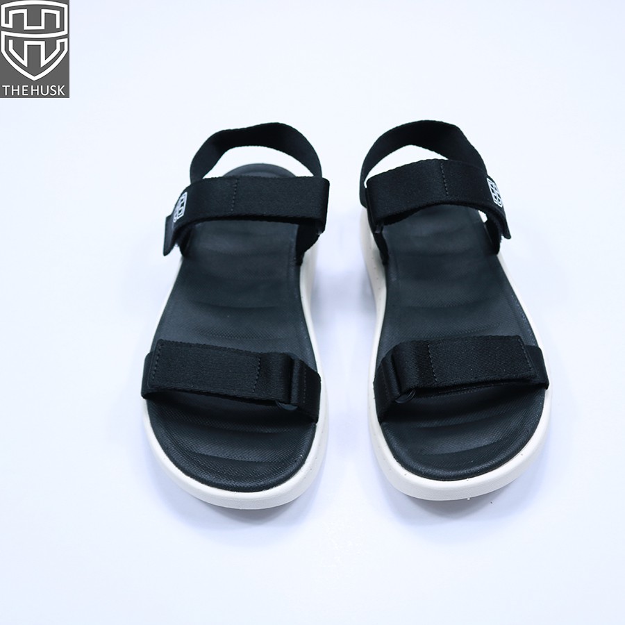 Giày Sandals Unisex HuuCuong &amp; TheHusk 2 Quai Ngang Màu Đen Đế Trắng - TH12
