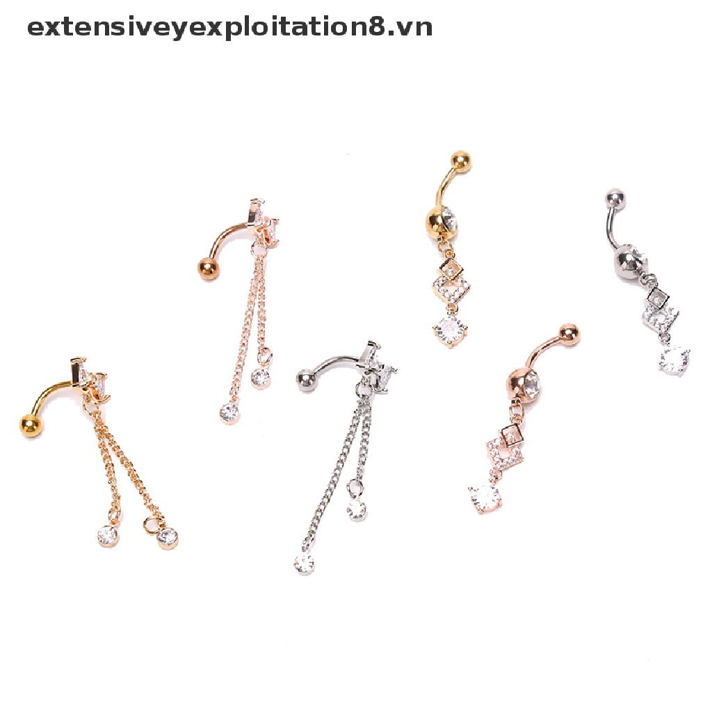 Khuyên Rốn Dạng Thanh Tạ Hình Hoa Đính Pha Lê