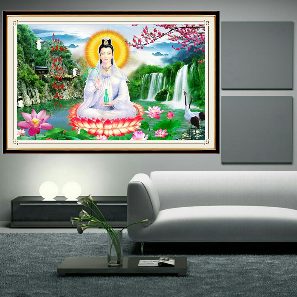 Tranh đính đá phật quan âm KT:100x55cm,tranh gắn đá chưa gắn